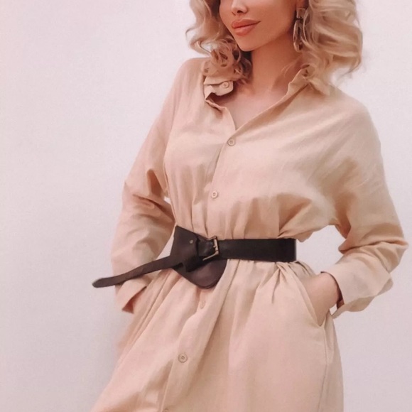 Shirt dress long women’s button collar top pockets  white - Picture 7 of 13